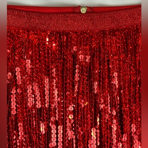 Red Sequin Fringe Tiered Skirt Small Medium - Picture 2 of 6